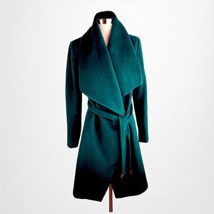 DIANE VON FURSTENBERG "Harlow" Wrap Coat Shawl Collar Green Wool Blend Size 4
